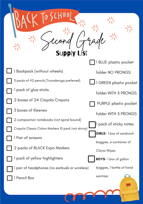 2nd Grade Supply List